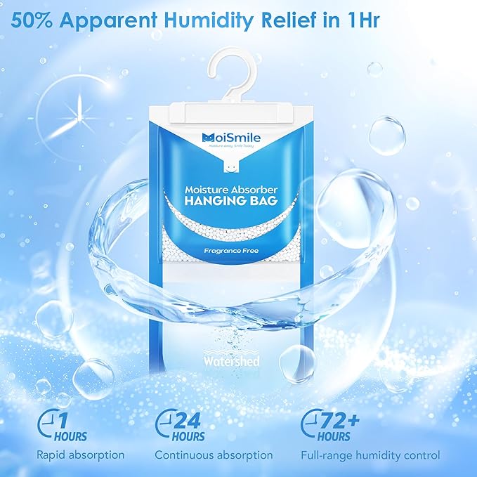 Moisture Absorbers 20 Pack Fragrance Free, Hanging Closet Dehumidifier Bags, Humidity Absorber, Compact Eliminates Odors Humidity Packs for Car, Bathroom, Bedroom, Basement, 9.8OZ - Image 3
