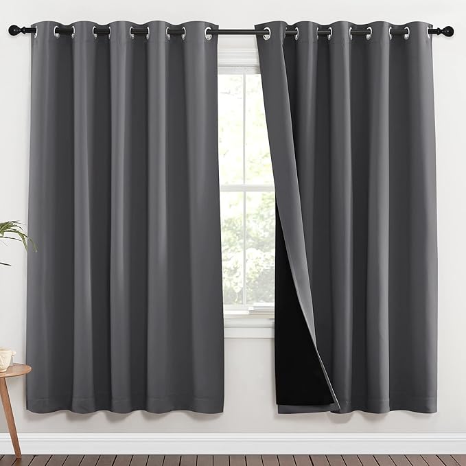 NICETOWN Grey Full Shade Curtain Panels, Pair of Energy Smart & Noise Blocking Out Blackout Drapes for Dining Room Window, Thermal Insulated Guest Room Lined Window Dressing(Gray, 70 x 72 inch) - Image 2