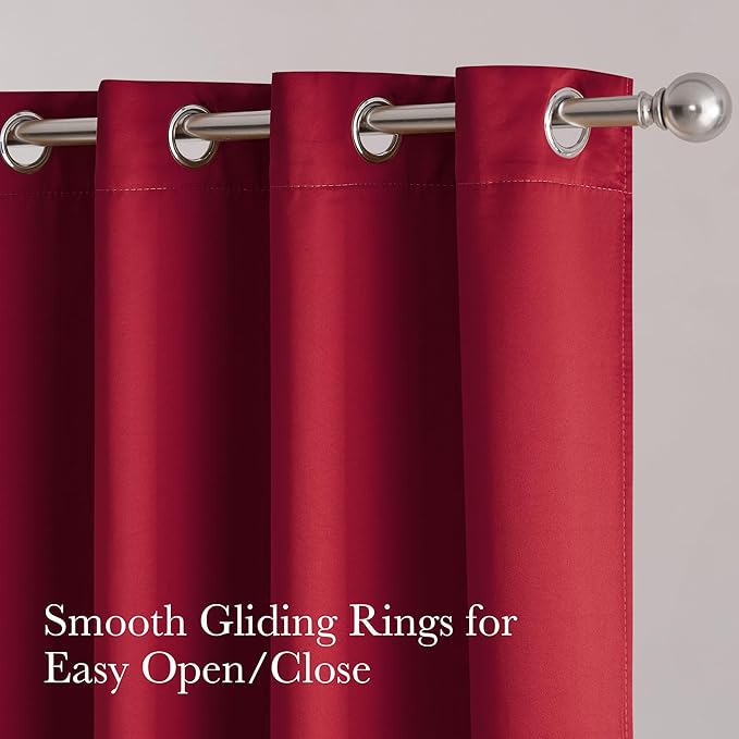 NICETOWN Thermal Insulated 100% Blackout Drape, Christmas Red, 1 PC, 100" x 84", Noise Reducing Performance Slider Faux Silk Curtain Panel with Black Lining, Full Light Blocking Patio Door Drapery - Image 2