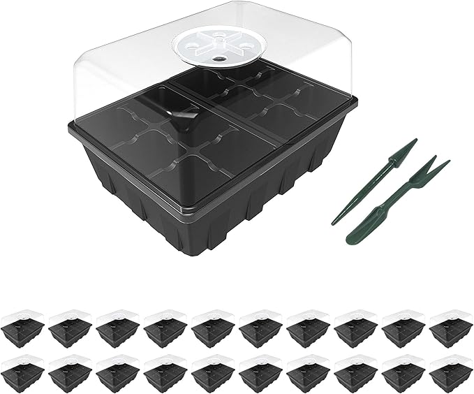 Gardzen 20 Pack Seed Starting Tray, Plant Germination Trays, Seed Starter Kit with Adjustable Humidity Vented Dome, Plant Growing Kit 6.6" x 4.5", Total 240-Cell, Black by Gardzen