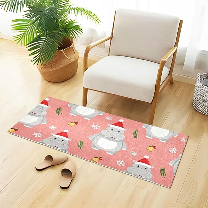 Merry Christmas Hippopotamus Pink decorative rugs for bathroom anti-mold tub mats non slip for entrance hall accessories 39x20in tapetes para ba?o - Image 4