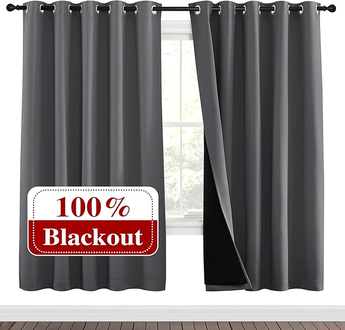 NICETOWN Grey Full Shade Curtain Panels, Pair of Energy Smart & Noise Blocking Out Blackout Drapes for Dining Room Window, Thermal Insulated Guest Room Lined Window Dressing(Gray, 70 x 72 inch) by NICETOWN