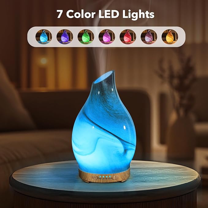 Essential Oil Diffuser, 120 ml Glass Aromatherapy Diffuser with 7 Color Lights, Auto Shut-Off and 4 Timer Settings, Ultrasonic Cool Mist Diffuser for Home Room Office (Dessert) - Image 3