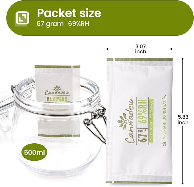 69% RH, 67g (5 Pack) Cannadew Two-Way Humidity Control Pack – Moisture Absorbers & Hydration Packets for Storage - Image 2