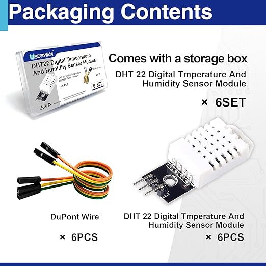 6 Set Digital Temperature and Humidity Sensor Modules, Compatible with DHT22/AM2302, 3.3V–5V Sensors for Arduino with Dupont Wires - Image 3