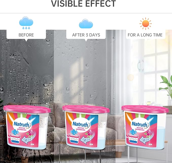 NATRUTH Moisture Absorbers Boxes (6 PACKS)，12.5 Oz With Rose Scent,Portable Closet Dehumidifier, Odor Eliminator Absorber Bucket,Humidity Absorber,Air Dehumidifier for Closet,Bathrooms, Kitchen &Boats - Image 6