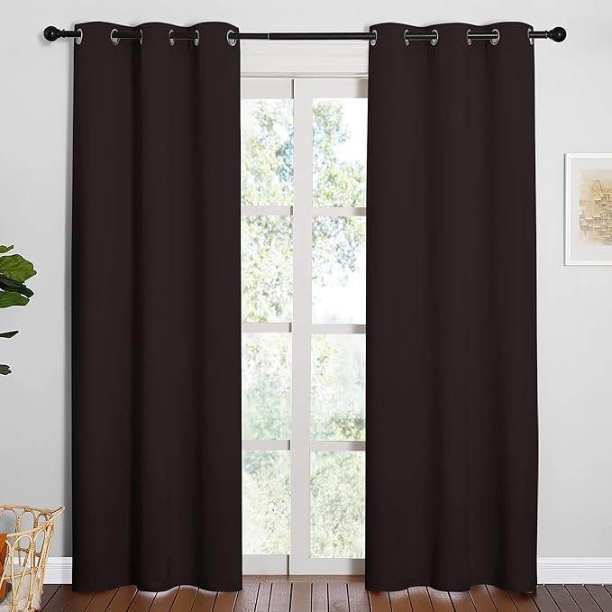 NICETOWN Energy Smart Thermal Insulated Solid Grommet Blackout Curtains/Drapes for Living Room (2 Panels, 42 inches x 84 inches, Toffee Brown) - Image 2