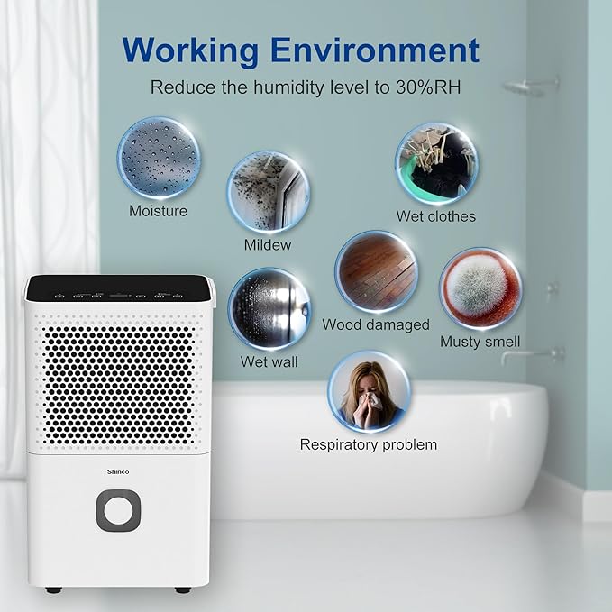 Shinco 30 Pints Dehumidifier for Home and Basements, 1500 Sq.Ft Dehumidifiers with Drain Hose, Auto or Manual Drainage, Auto Defrost, Quietly Remove Moisture, Activated Carbon Filter, 24HR Timer - Image 7