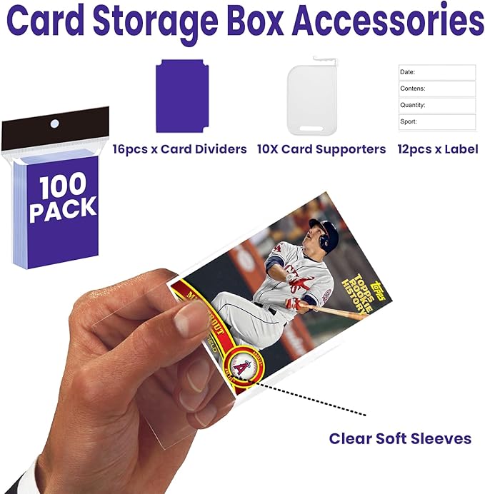 2 PACK Sports Card Box 3940 Count Cardboard Trading Card Storage Box,Bulk Card Storage Baseball Card Box With Soft Sleeves,Dividers&Supporters,Graded card storage box for toploader storage box - Image 2