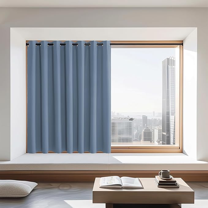 NICETOWN Stone Blue Blackout Curtains 72 inches Long, Grommet Privacy Window Treatment Thermal Insulated Room Darkening Sliding Glass Door Drape for Bedroom Living Room, 1 Panel, W100 x L72 by NICETOWN