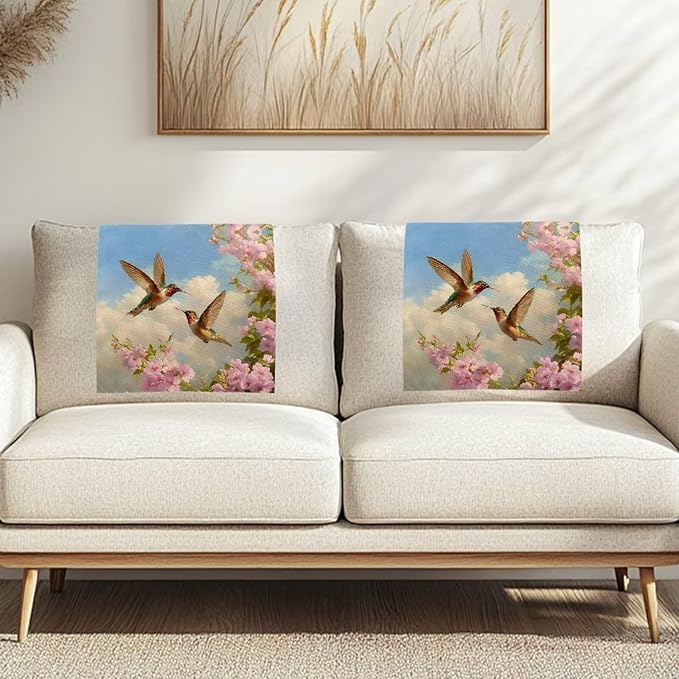 Hummingbird Headrest Cover for Recliner Non-Slip Peach Flower Furniture Slipcover Washable Fabric Headrest Protector Couch Recliner Headrest Cover Fashion Home Festival Decor - Image 3
