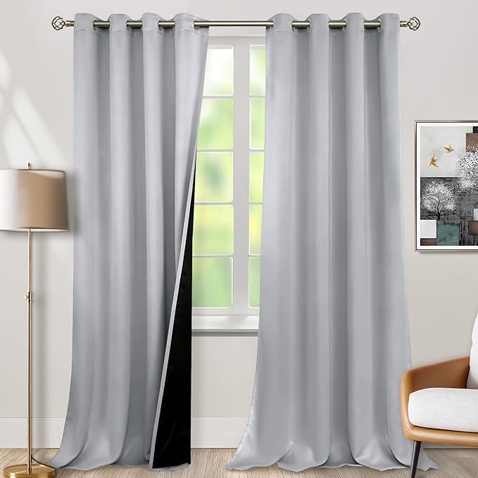BGment Light Grey Blackout Curtains 95 Inches Long 2 Panels Set for Living Room, Thermal Insulated 100% Light Blocking Curtains & Drapes, Grommet Soundproof Curtains for Bedroom Window, Each 52 Wide by BGment