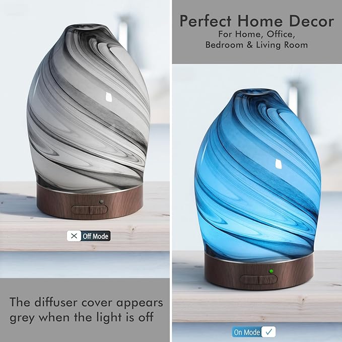 Essential Oil Diffuser Aromatherapy Diffuser -150ml Art Glass Aroma Diffuser for Home Ultrasonic Diffuser with Auto Shut-Off Protection,7 Colors Light for Home Office SPA Decor & Gift (Storm Cloud) - Image 2