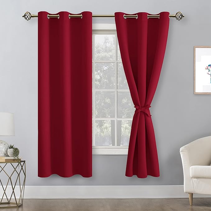 Hiasan Blackout Curtains for Bedroom, 38 x 63 Inches Length - Thermal Insulated & Light Blocking Window Curtains for Living Room, 2 Drape Panels Sewn with Tiebacks, Christmas Red - Image 7