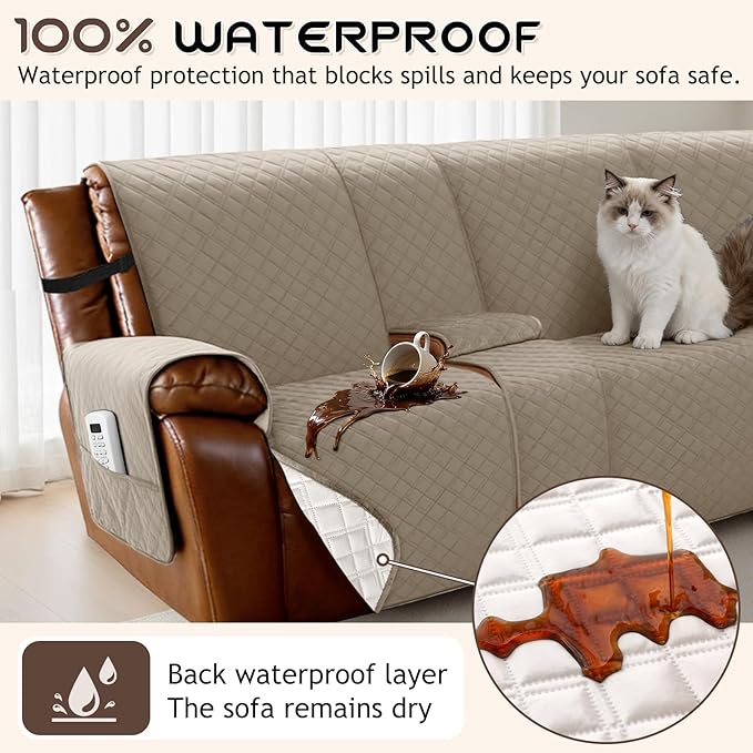 Arfntevss Waterproof Recliner Sectional Couch Covers for Reclining L Shape Sofa Cover Non Slip Washable L Shaped Slipcover Sets for Dog Furniture Protector (5 Seat with 2 Console Cover, Camel) - Image 2