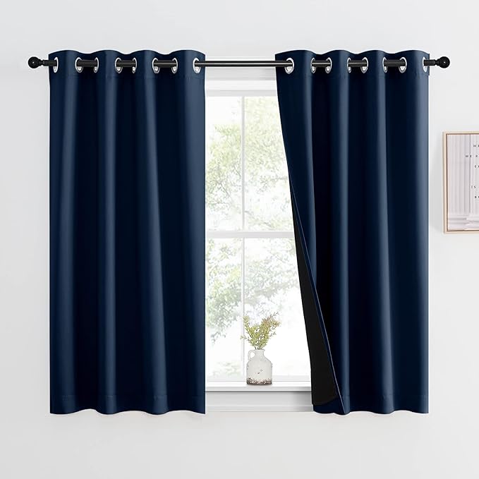 NICETOWN 100% Blackout Curtain with Black Liner, Thermal Insulated 2-Layer Lined Drape, Energy Efficiency Small Window Drapery for Dining Room (Navy, 1 Panel, 46 inches W by 54 inches L) by NICETOWN
