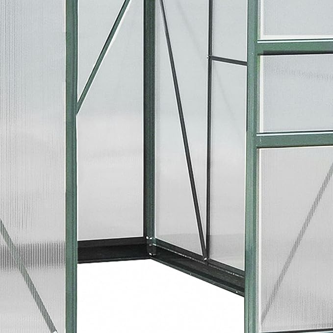 Outsunny 6' x 8' Greenhouse for Outdoors, Polycarbonate Greenhouse with Rain Gutter and Roof Vent, Aluminum Walk-in Green Houses for Outside for Patio Backyard Garden, Dark Green - Image 8