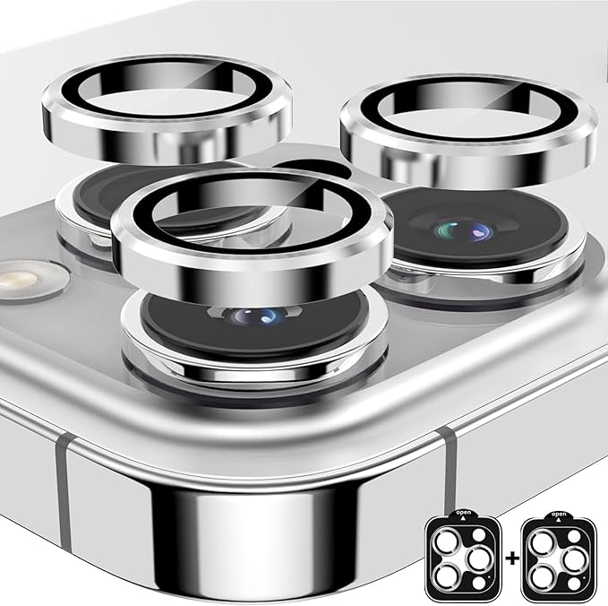 2 Pack Camera Lens Protector for iPhone 16 Pro/iPhone 16 Pro Max,9H Tempered Glass Scratch Resistant Metal Ring Camera Cover,Case Friendly Camera Screen Protector Accessories,Silver by AFENGBOX