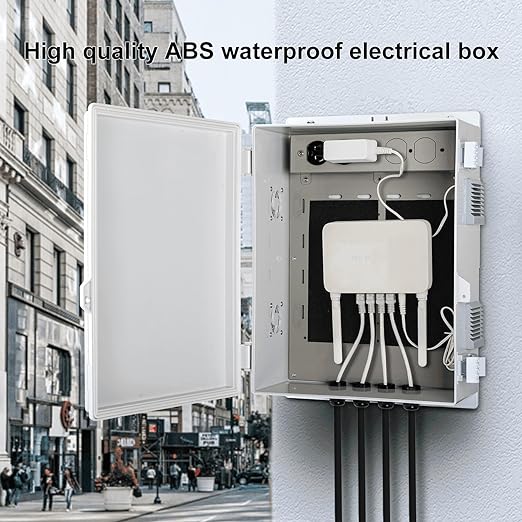 Outdoor Electrical Junction Box with High Power Outlet, 16" H* 12" L* 5.9" W, ABS Water Resistant Enclosure with Internal Mounting Panel & Hinged Cover. - Image 2