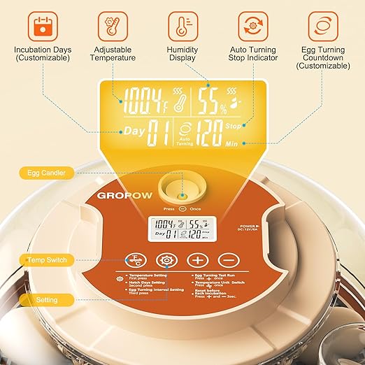 18 Egg Incubator, Automatic Turning with Temperature & Humidity Control, Egg Candler, 360 View with Air Vent, Auto Water Bottle Refill, Chicken Incubator for Hatching Eggs - Image 3