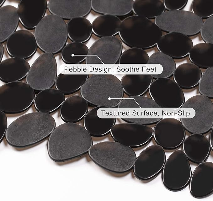WELTRXE Non Slip Bathtub Mat 35 x 16 Inches Pebbles Shower Mats with Suction Cups, Drain Holes for Bathroom Showers, Tub, Machine Washable Bathroom Mats BPA, Latex Free Safe Tub Mats - Black - Image 2