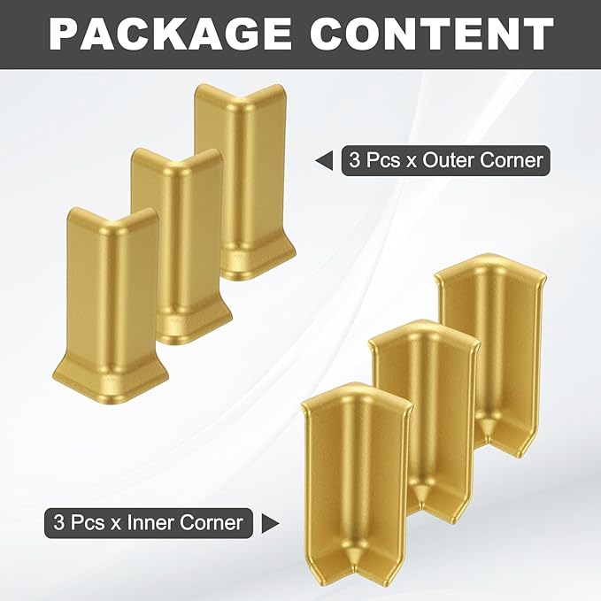 uxcell Self Adhesive Baseboard Corner Blocks, 3.23 Inch Wall Edge Corner Protector 3 Inside + 3 Outside Corners-Connector for Wall Floor Furniture Edge(Gold) - Image 3