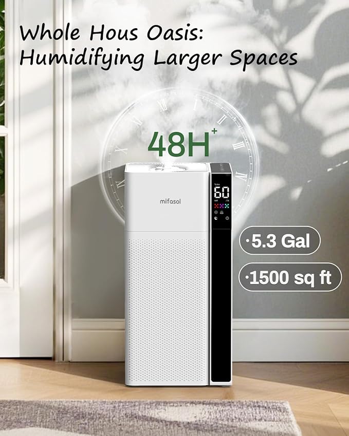 Mifasol Humidifier Large Room Warm and Cool Mist, 5.3Gal/20L Humidifiers for Home 1500 sq ft, Double Nozzles Whole House Humidifier, Humidifiers for Bedroom Plants Office Commercial Large Areas, White - Image 3
