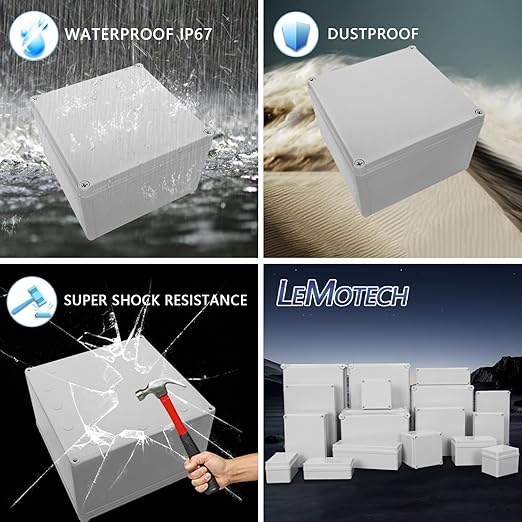 LeMotech Waterproof Dustproof IP67 Junction Box DIY Case Enclosure Gray 7.9 x 7.9 x 5.1 inch (200 x 200 x 130 mm) - Image 8
