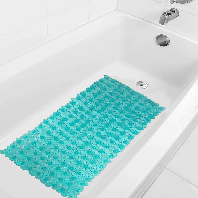 WELTRXE Non Slip Bath Mat Pebbles Bathtub Mat with Suction Cups, Drain Holes for Bathroom Showers, Tub, 35 x 16 Inches Machine Washable Bathroom Mats BPA, Latex Free Safe Shower Mats - Teal - Image 7