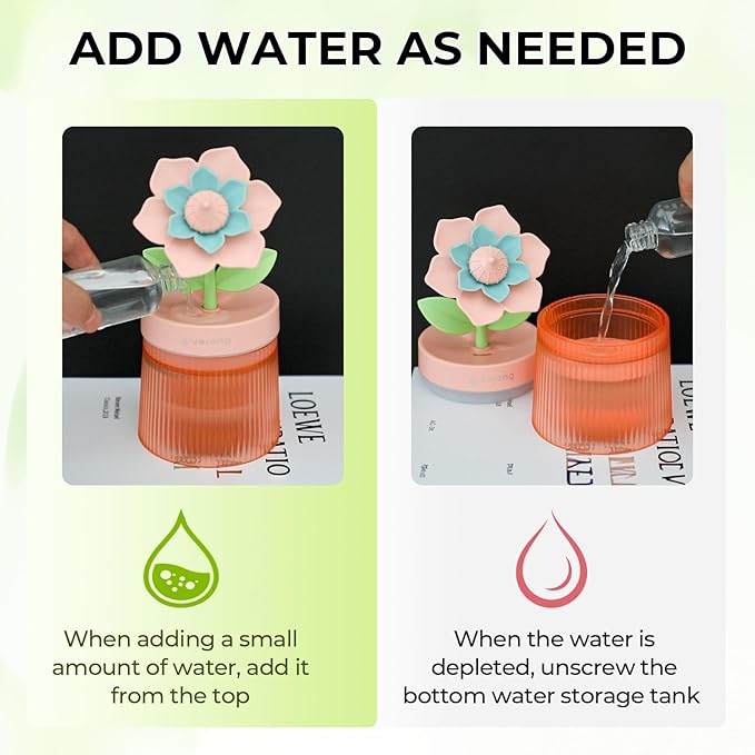 Cute Flower Mini Humidifier, Purple Gardenia Desktop Humidifiers for Bedroom, 260ml Portable Small Cool Mist Humidification, USB Powered, Auto Shut-Off, Perfect for Home, Office & Indoor Plants - Image 6