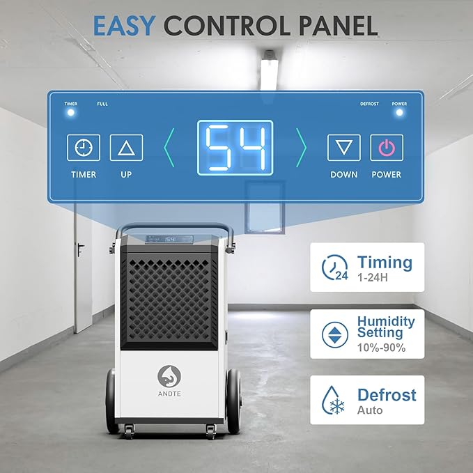 250 Pint Commercial Dehumidifier with Pump 8000sqft Industrial Basements Heavy Duty Commercial-grade Portable Dehumidifiers for Large Spaces,Warehouse Grow Room, Water Damage Restoration - Image 6