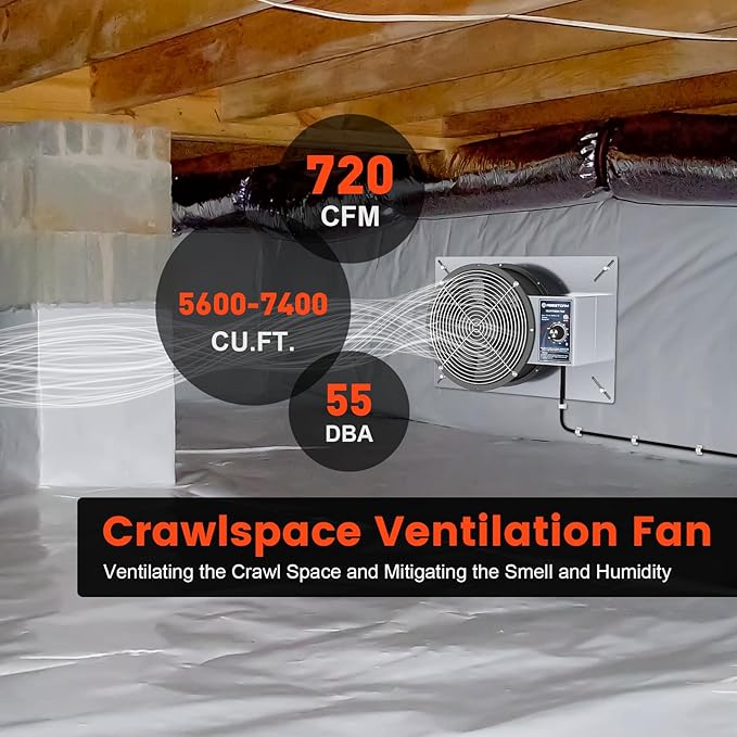 Abestorm 720CFM Crawlspace Ventilation Fans IP-55 Grade Basements Stainless Steel Vent Fan 10 inches Ventilator Fan with Freeze Protection Thermostat Dehumidistat for Crawlspace Attic Garage Exhaust - Image 6