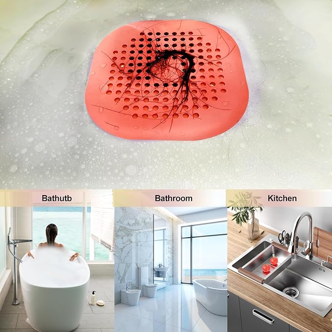 Hair Drain Catcher,Square Drain Cover for Shower Silicone Hair Stopper with Suction Cup,Easy to Install Suit for Bathroom,Bathtub,Kitchen 2 Pack (Orange) - Image 6