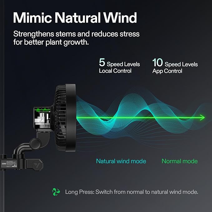 VIVOSUN AeroWave E6 Gen2, Grow Tent Clip Fan 6”, EC Motor, Smart Control, Powerful Oscillating Fan, Local Timer, Weatherproof IP54, for Hydroponics Circulation Cooling, Black - Image 5