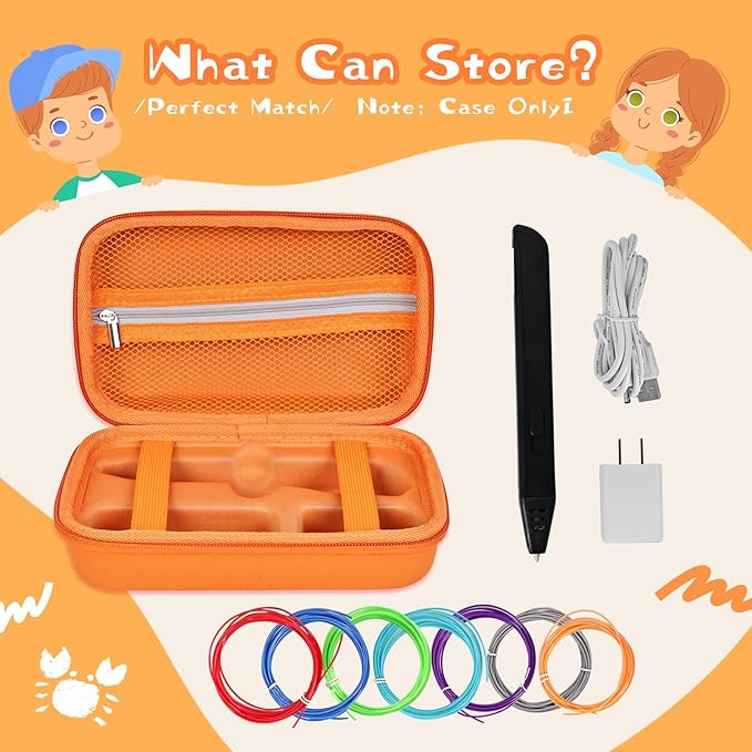 Case Compatible with 3Doodler Start+ Essentials for 3D Pen Set for Kids, Carrying Holder Fit for Printing Pens, Storage Organizer for Printing Filament Refill, Micro-USB Charger (3D-02-Orange) - Image 5