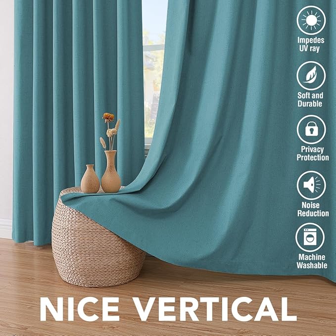 H.VERSAILTEX Primitive Linen Curtains 100% Blackout Curtain Drapes Burlap Fabric Curtains with White Thermal Insulated Liner, Grommet Top Curtain Living Room/Bedroom (2 Panels, 42 x 45 Inch, Teal) - Image 7