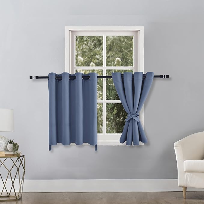 Hiasan Blackout Curtains for Bedroom, 52 x 36 Inches Long - Thermal Insulated & Light Blocking Window Curtains for Living Room, 2 Drape Panels Sewn with Tiebacks, Blue Haze - Image 2