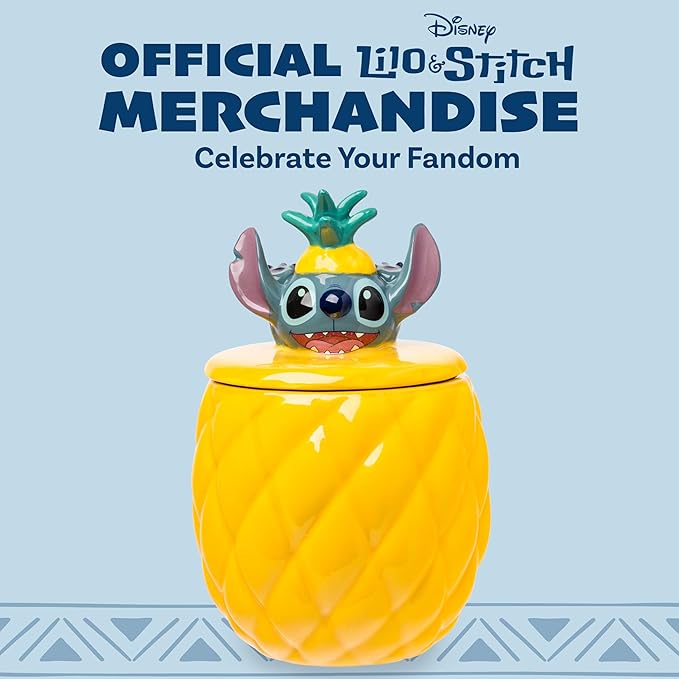 Silver Buffalo Disney Lilo and Stitch Pineapple Tropical 3D Sculpted Ceramic Cookie Snack Candy Jar (Medium) - Image 7