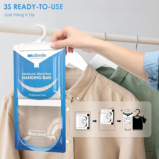 Moisture Absorbers 30 Pack Fragrance Free, Hanging Closet Dehumidifier Bags, Humidity Absorber, Compact Eliminates Odors Humidity Packs for Car, Bathroom, Bedroom, Basement, 9.8OZ - Image 7