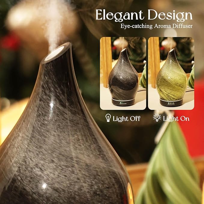 Porseme 150ml Essential Oil Diffuser Glass Color Changing Aroma Air Diffusers Aromatherapy Ultrasonic Cool Mist Humidifier 6 Running Hours Waterless Auto-Off for Sleeping Yoga Office Spa (Obsidian) - Image 7