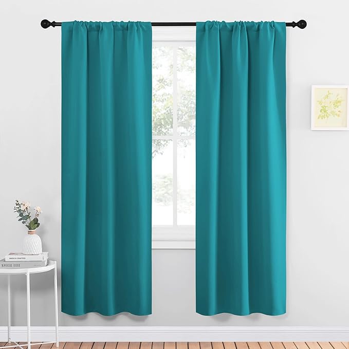 NICETOWN Peacock Blue Blackout Curtains Panels for Window, Thermal Insulated Rod Pocket Blackout Drapes/Draperies for Living Room (2 Panels, W34 x L72 inches) by NICETOWN