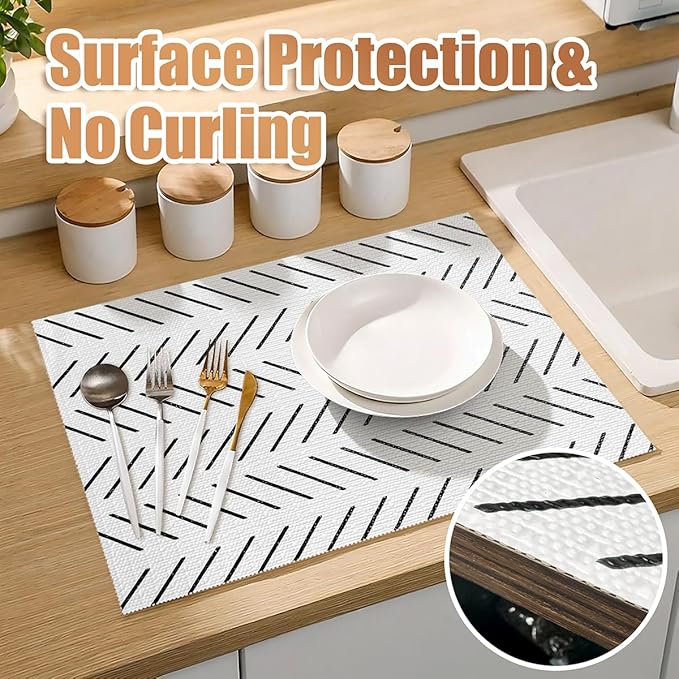 Tatyanna Shelf Liner for Kitchen Cabinets Non Adhesive Cabinet Liners Stripe Drawer Liner Strong Grip Non Slip Shelf Liners Waterproof Cupboard Liner Easy to Clean Pantry Dresser Liner 12IN x 16.4FT - Image 7
