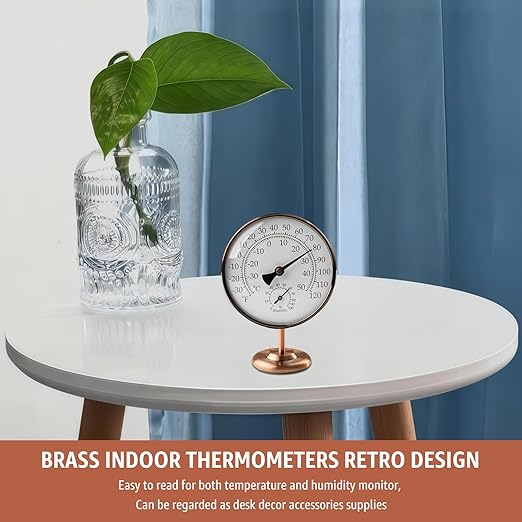 4-Inch Indoor Thermometer and Humidity Gauge, Room Analog Temperature and Humidity Monitor, Dual Scale Display, Brass Dial with Stand, Battery-Free for House, Home, Desk, Bedroom, Garage, RV - Image 8