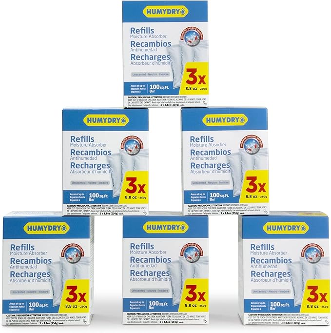 HUMYDRY Moisture Absorbers Refills for 8.8 Oz Dehumidifier, 18 Count, 6 Packs of 3 Humidity Absorber Bags, Pre Measured Non Electric Refill Bags for Closets Bathroom and Small Enclosed Spaces by Humydrymoistureabsorbers