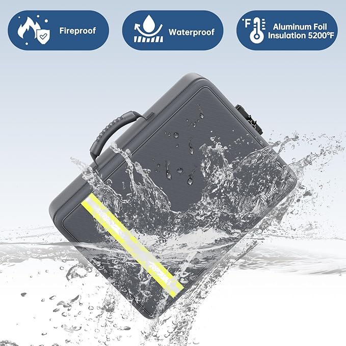 Fireproof Document Bag, Insulated Large Document Box with Lock, Important Document Organizer with Waterproof Zipper Home Office for Letter/A4 Files (Gray&13 Pockets-Transparent, 17 x 12 x 5.3 inch) - Image 2