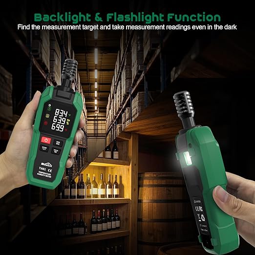 Temperature Humidity Meter, SQECH Digital Hygrometer with Ambient Thermometer,Dew Point,Wet Bulb,Flashlight,Max/Min,Data Hold,High Precision Psychrometer Monitor with Color Backlight for Home HVAC - Image 3