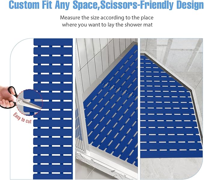 ​Shower Mat Non-Slip Bath Mat for Tub and Shower Stall,200+ Suction Cups with Drain Holes, Quick Dry Machine Washable, Extra Grip for Stand Up Showers, Bathroom Essentials 24x24 Inch (Blue) - Image 7