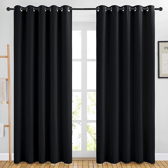 NICETOWN Blackout Curtains Panels for Living Room, 2 Panels, 66 x 80 Inch, Black, 3 Pass Microfiber Noise Reducing Thermal Insulated Solid Ring Top Blackout Window Drapes by NICETOWN