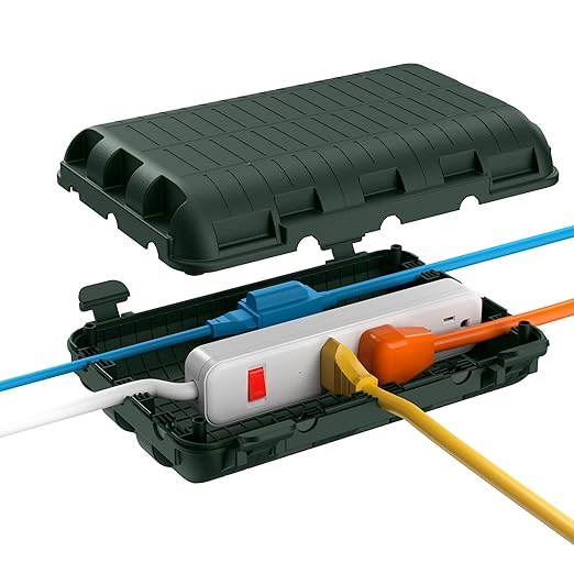 Outdoor Waterproof Electrical Box, Large Extension Cord Cover (9.05x6.61x2.67inch) Plug Protector Cable Connection Safety Box IP54 Water-resistant for Power Strip, Holiday Light and Decorations, Green by logo
