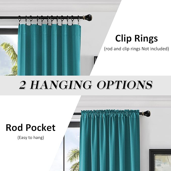 DONREN Thermal Room Darkening Draperies Window Curtain Panels - Easy Care Solid Rod Pocket Curtains for Dining Room (52 W x 96 L,2 Panels,Teal) - Image 2